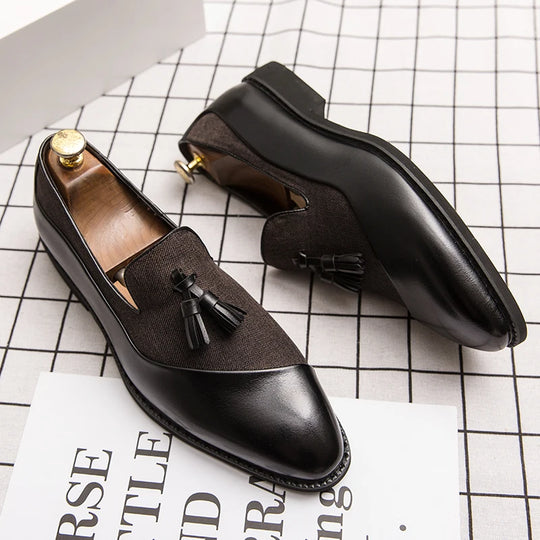 Men Business Dress Casual Fashion Elegant Formal ShoesSlip-on Evening Dress Loafers  Tassel Leather Dress Shoes