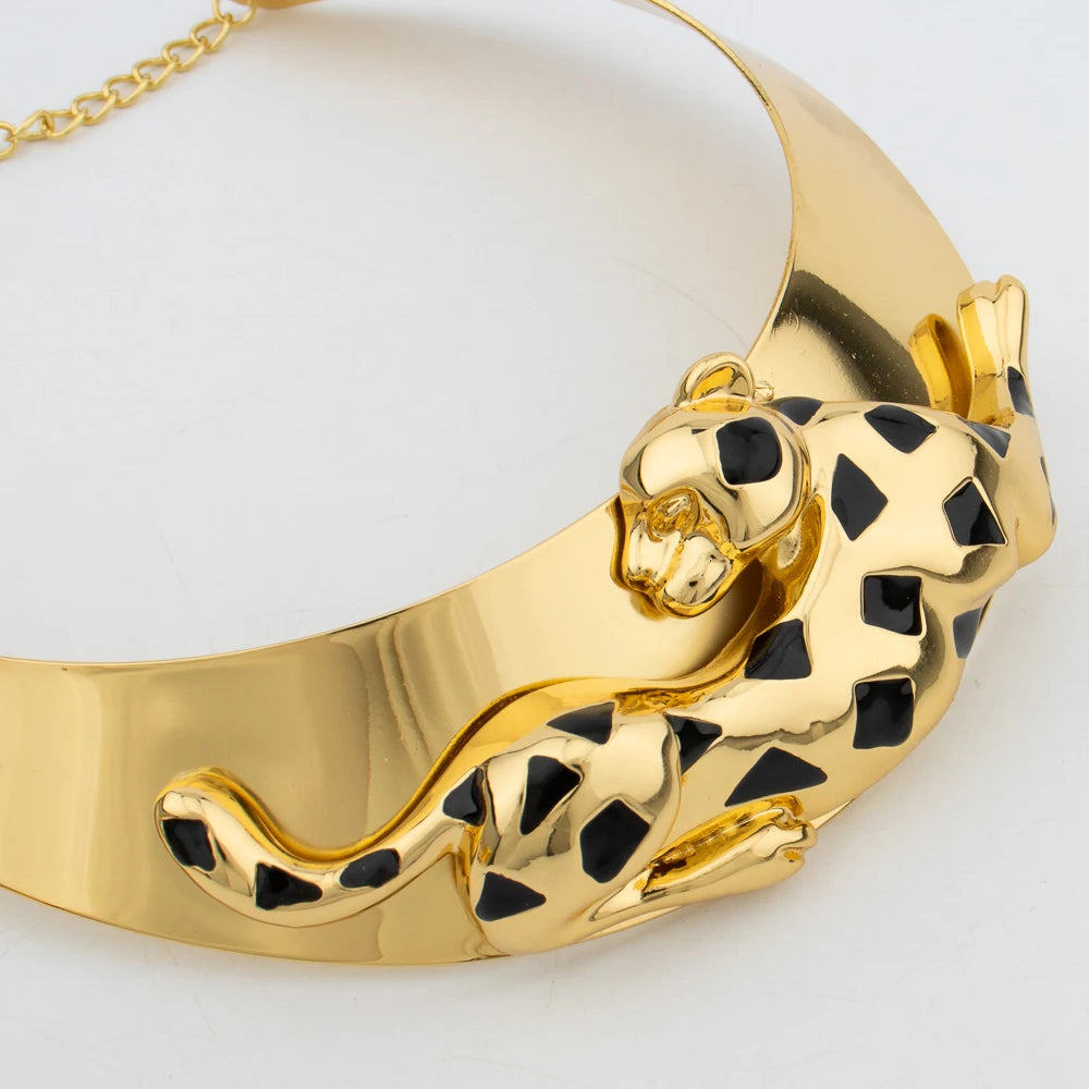 Woman Jewelry Set African Fashion Leopard Necklace Earrings 18K Gold Plated Animal Shape Bracelet Ring Copper Dubai Jewelry Gift