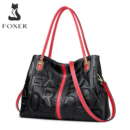 FOXER: Luxury Natural Leather Women's Shoulder & Crossbody Bag - Soft, Elegant Handbag with Logo, Ideal for Winter, Mother's Tote and Commuter Bag