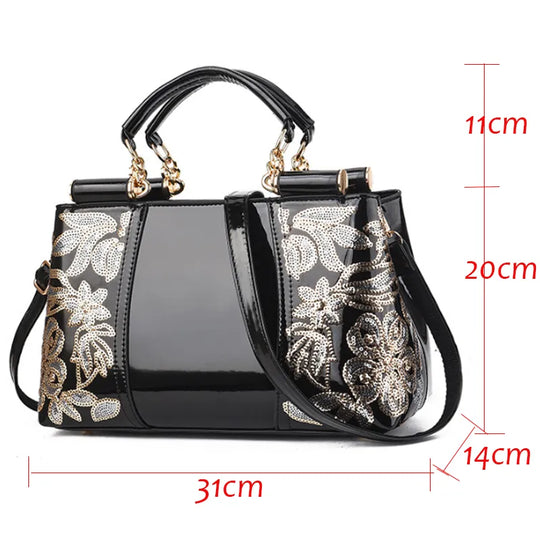 YNMY New Leather Shiny Women Fashion Luxury Design Handbag Large Capacity Women's Shoulder Bag