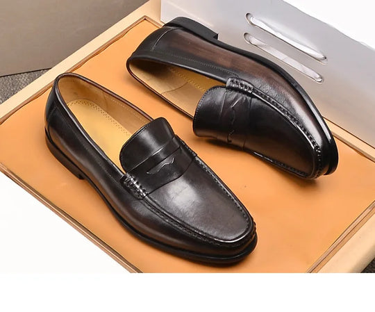 Luxury Men Penny Loafers Genuine Leather Slip On Black Casual Business Dress Shoes Mens Wedding Party Office Fashion Shoes