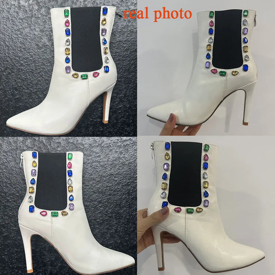 LaopLaka Diamond Shiny Stiletto Super High Heel Women Ankle Boots Sexy Sweet & Fashion Elegant Shoes