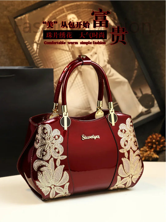 Amelish Fashion Shoulder Handbag Pearl Embroidery Leather Hand Bag