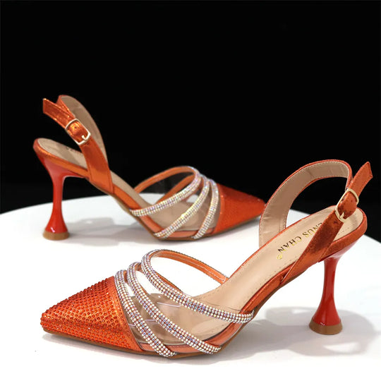 Venus Chan 2024  Styled Orange Color Elegant High Heels Popular Design  Ladies Shoes And Bag Set