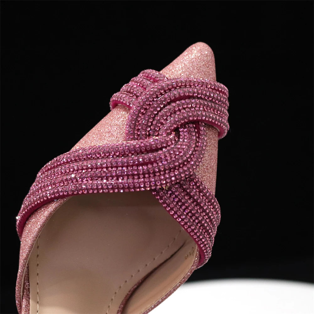 Venus Chan New Italian Design Magenta Diamond Belt With The Same Color Cashew Bag Exquisite Banquet Shoes And Bag Set