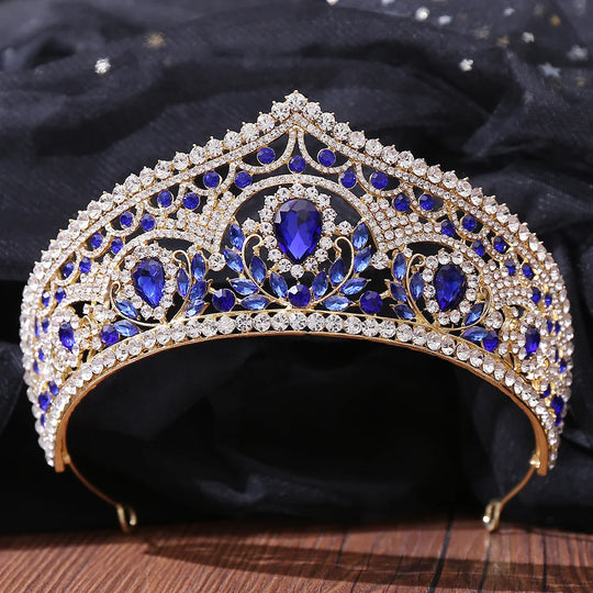 Baroque Sweet Blue Crystal Crown Bride Tiara For Women