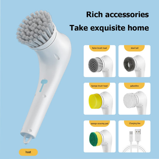 Electric Spin Cleaning Brush with 5 Replace Heads Cordless Portable Scrub Brush for Bathroom Kitchen