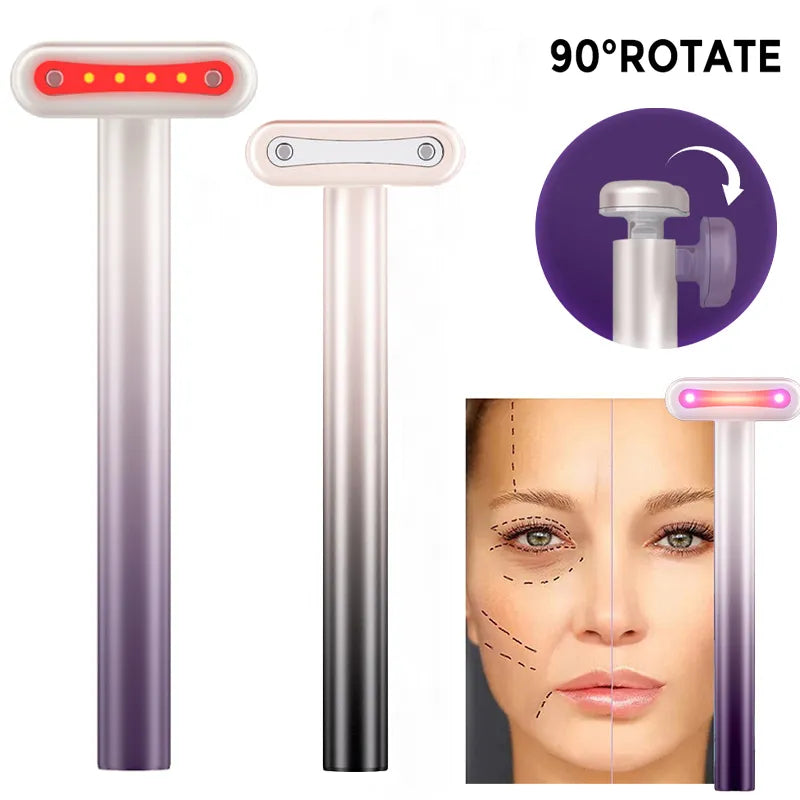 "4-in-1 EMS Microcurrent Facial Wand: Vibration, Warm Red Light Face & Neck Lifting, Skin Tightening, and Eye Massager Device"