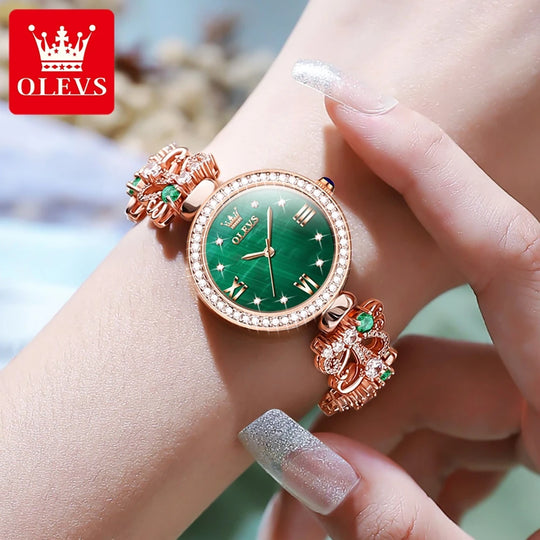 "OLEVS 9958 Women's Retro Elegant Watch - Waterproof Luxury, Original Quartz, Classical Diamond Design, Fashion Timepiece"