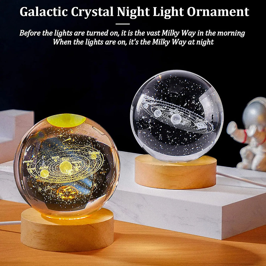 Galaxy Crystal Ball USB LED Night Light, 3D Planet and Moon Table Lamp for Bedroom, Kid-Friendly Home Decor