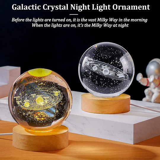 Galaxy Crystal Ball USB LED Night Light, 3D Planet and Moon Table Lamp for Bedroom, Kid-Friendly Home Decor