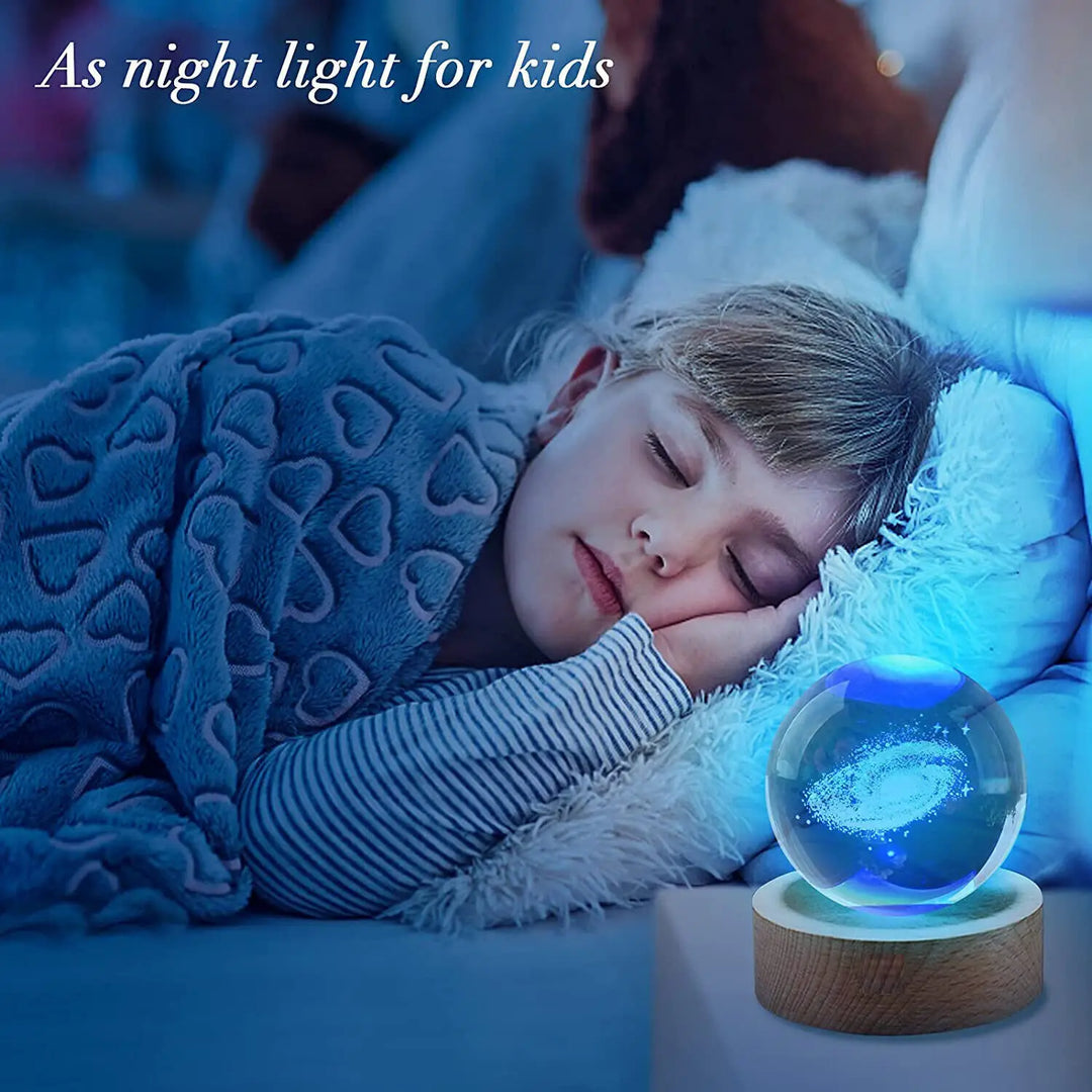 3D Laser-Engraved Crystal Universe Ball, Miniature Planet Model with LED Night Light and Touch Switch, Perfect Gift for Kids