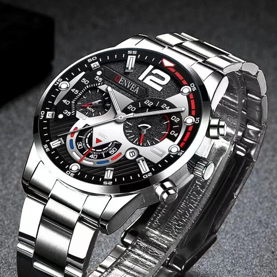 "GENEVA Latest Men's Fashion Watch - Luxury Stainless Steel, Top Brand, Sports Chronograph Quartz, Elegant Male Timepiece"