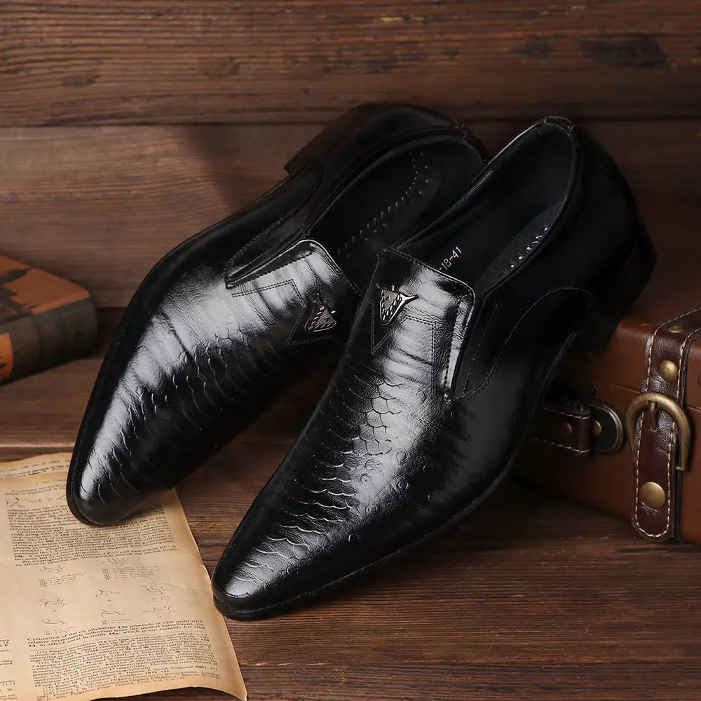 Men's Dress Shoes, Casual Office Business Style, Pointed Toe Leather Slip-Ons,  Loafers for Men