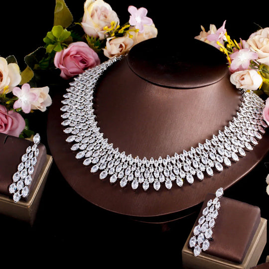 Luxury Chunky Full Cubic Zirconia Paved Dinner Party Bridal Wedding Choker Big Necklace Jewelry Sets for Women