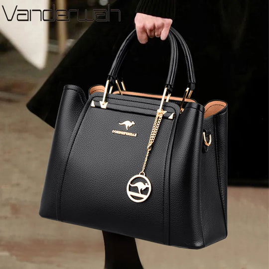 VANDERWAH 2024 Luxury Women Designer 3 Layers Shoulder Crossbody Sac Ladies Large Capacity Leather Hand Bag