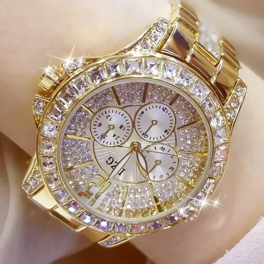 "Fashion Women's Watch with Diamonds - Top Luxury Brand, Casual Ladies' Bracelet Style, Crystal Embellished, Feminine Timepiece"