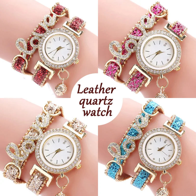 "Women's Pendant Casual Watch - Fashion Diamond Design, Love Print Bracelet Style"