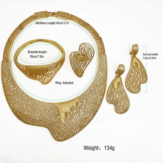 Italy 18k Gold Plated Jewelry Set, Luxury Design Women Necklace Dubai Jewelry Big Earring Bangle B