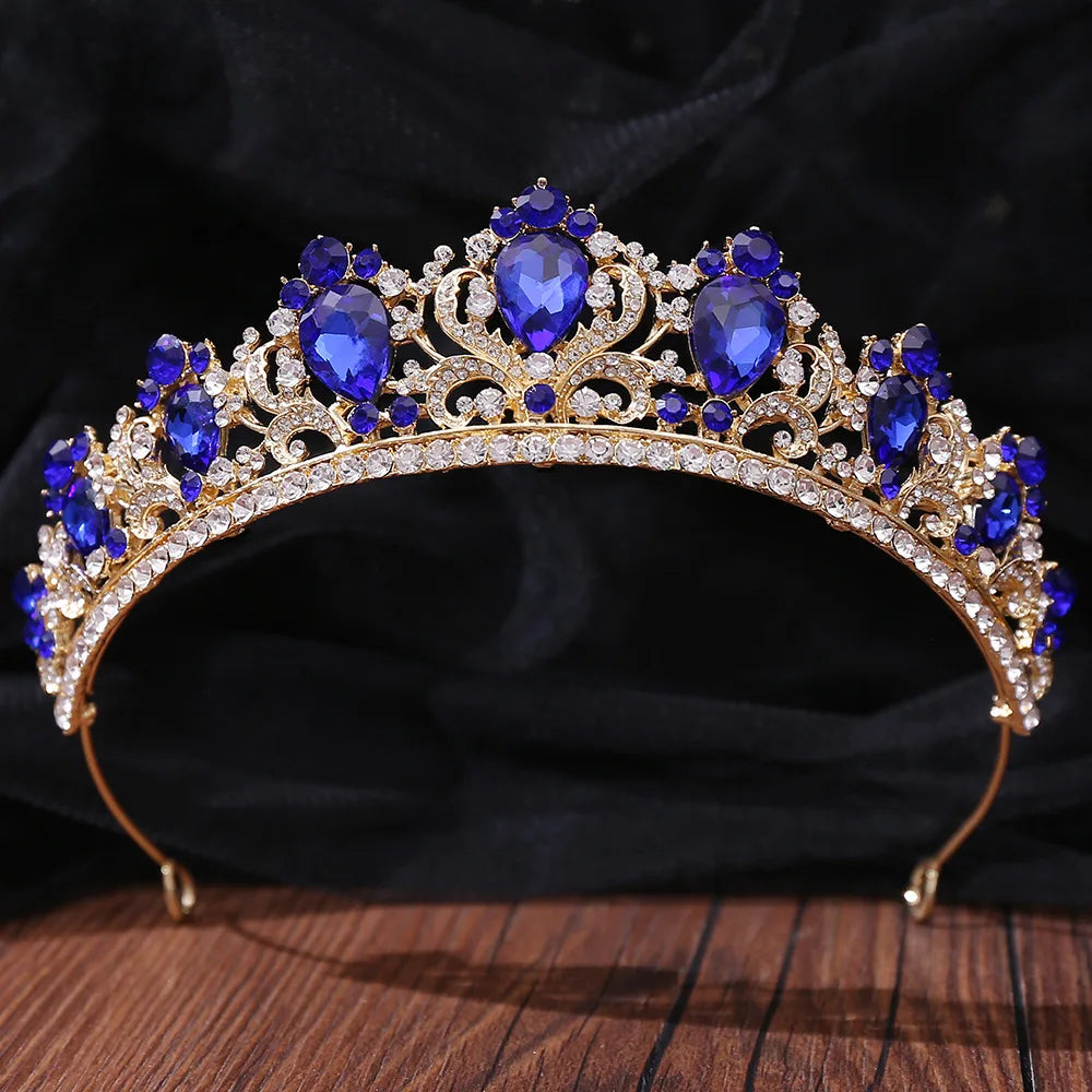 Baroque Sweet Blue Crystal Crown Bride Tiara For Women