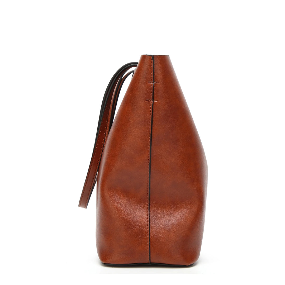 "2024 Waxing Leather Bucket Bag: Elegant Double-Strap Handbag & Shoulder Tote for Women - Versatile All-Purpose Shopping Bag"