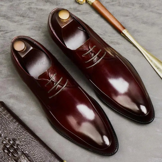 Handcrafted Wing-Tip Oxford Derby Shoes for Men, Real Calfskin Leather, Classic Luxury Formal Dress Shoes for All Occasions