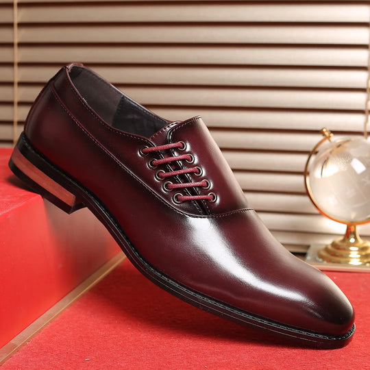 2024 Men's Casual Business Leather Square Toe Lace-up Casual Oxfords Dress Shoes