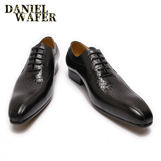 Men's Handmade Oxford Dress Shoes with , Classic Style Lace-Up, Pointed Toe, Genuine Leather Formal Office Shoes for Men