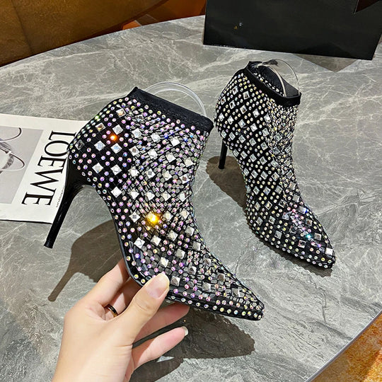 2024 Women's High Heel Ankle Boots: Autumn and Summer Fashion with Metal Pointed Toe and Thick Heels