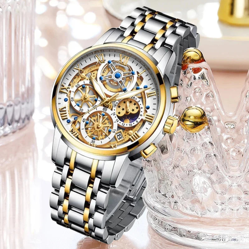 "LIGE 2024 New Women's Gold Watch - Creative Steel Bracelet, Fashion Waterproof, Ladies Wristwatch, Female Timepiece"