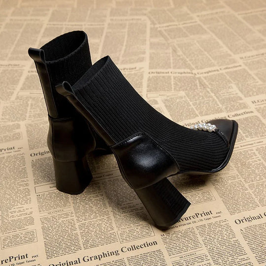 SAGYUA Chunky Knitting Ankle Women Chelsea Boots New Thick Heels Shoes 2024 Goth Designer Fashion Femme Botas Trend Pumps Shoes