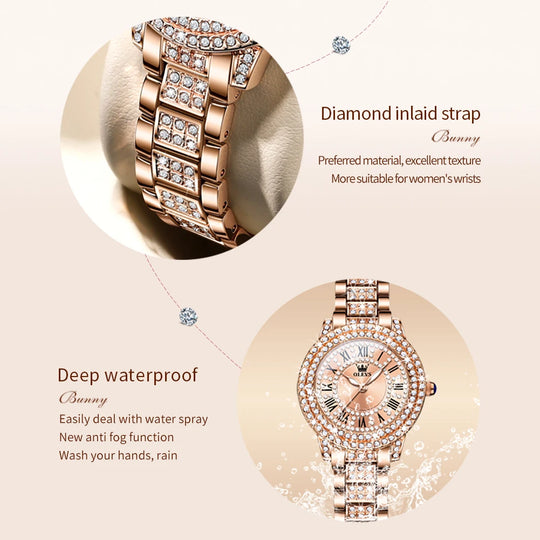 "OLEVS Original Women's Cubic Zirconia Diamond  Watch - Fashionable and Elegant, Stainless Steel, Waterproof Quartz Wristwatch, Luxury Ladies' Dress Timepiece"