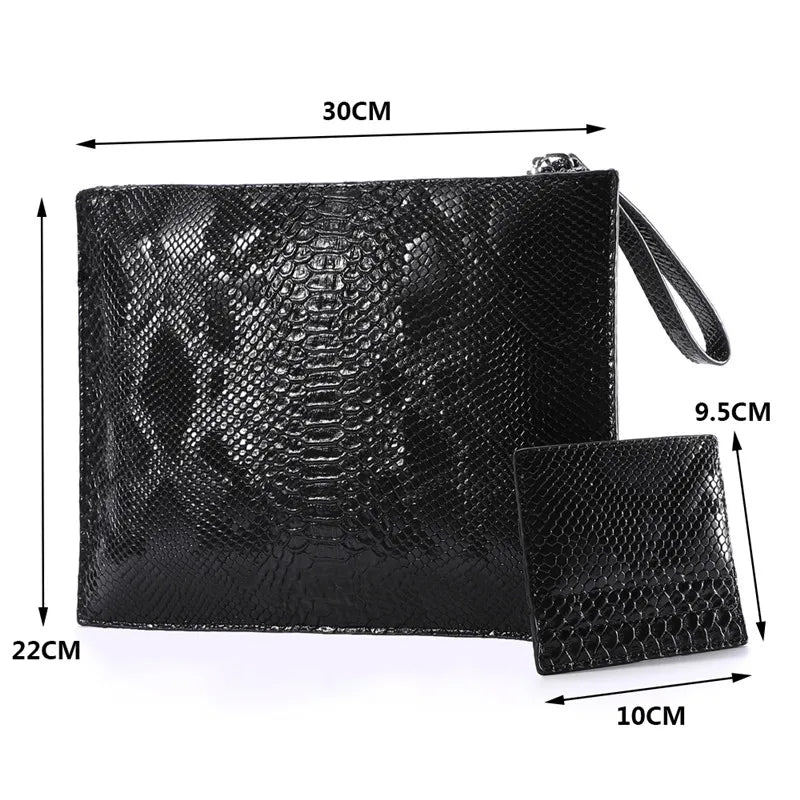 "Chic Snake Pattern  Leather Envelope Clutch: Designer Women's Party Bag with Bonus Card Holder"