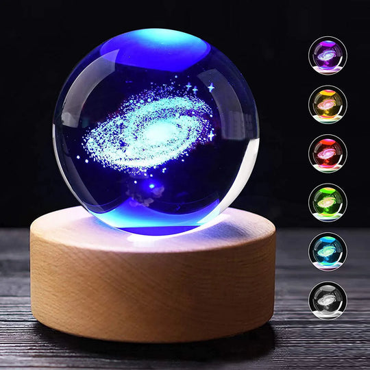 3D Laser-Engraved Crystal Universe Ball, Miniature Planet Model with LED Night Light and Touch Switch, Perfect Gift for Kids