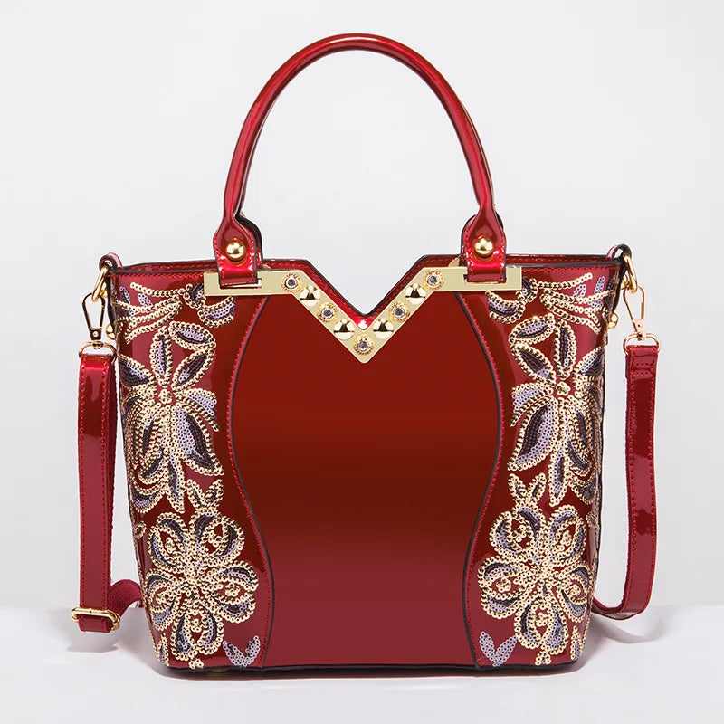 Amelish Luxury Bag for Women 2024 High Quality Leather Flower Embroidery Diamond Tote Handbag Fashion  Shoulder Bag