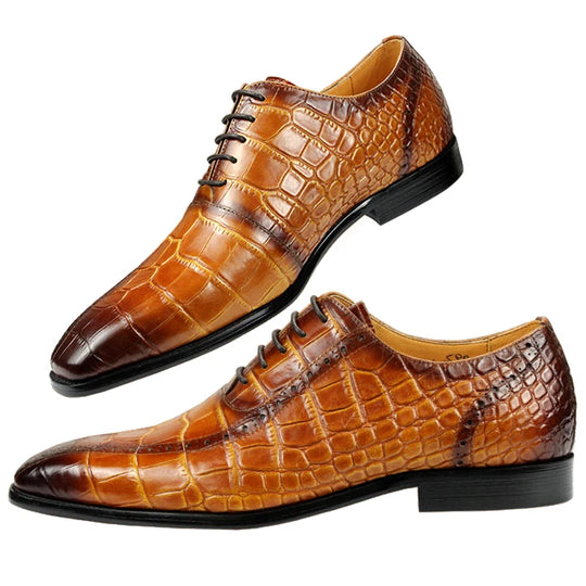 High-end Men's Leather Dress Shoes Fashionable , Comfortable Business & Formal Brogue Shoes  Leather Shoes Black & Yellow