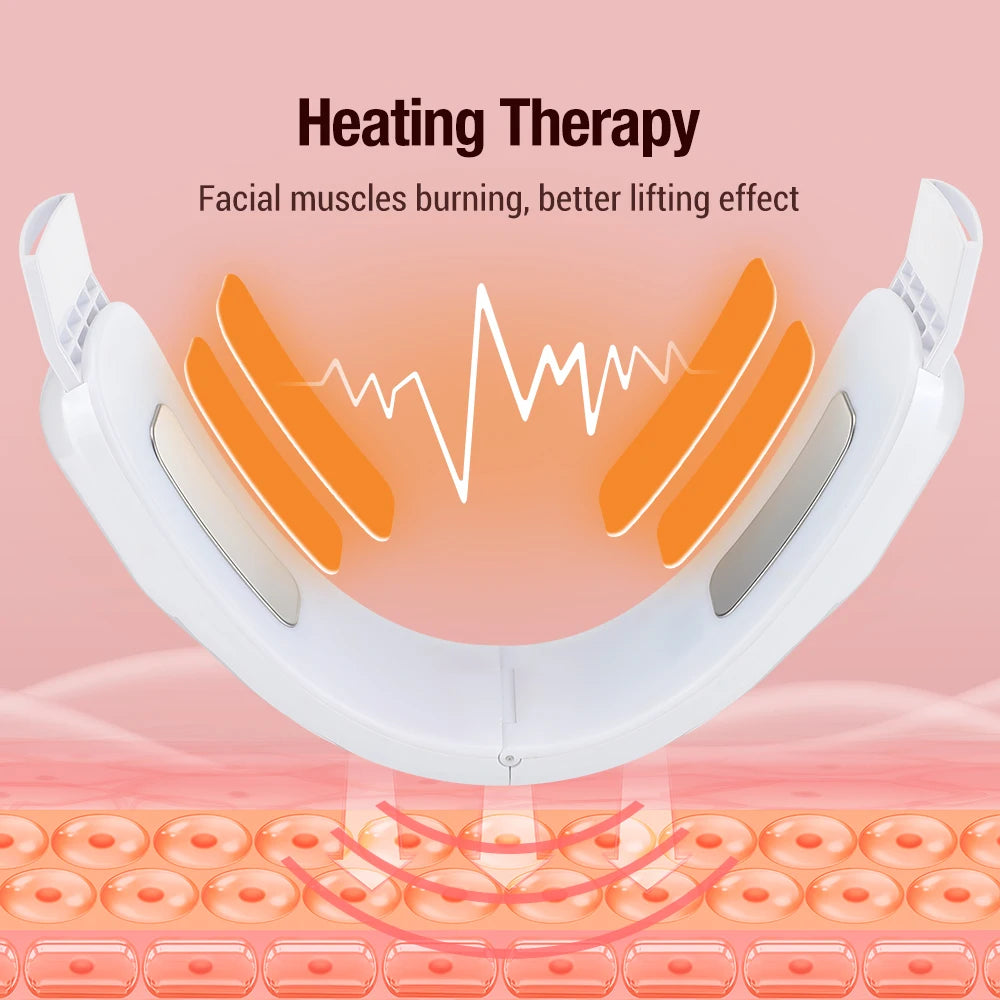 Heated EMS Microcurrent Facial Toning Device: Slimming Face Massager, Double Chin Eliminator & V-Line Lifting Belt for Jaw Sculpting