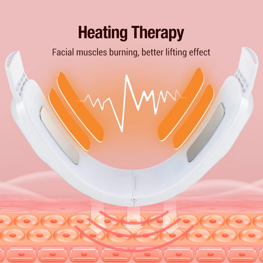 Heated EMS Microcurrent Facial Toning Device: Slimming Face Massager, Double Chin Eliminator & V-Line Lifting Belt for Jaw Sculpting