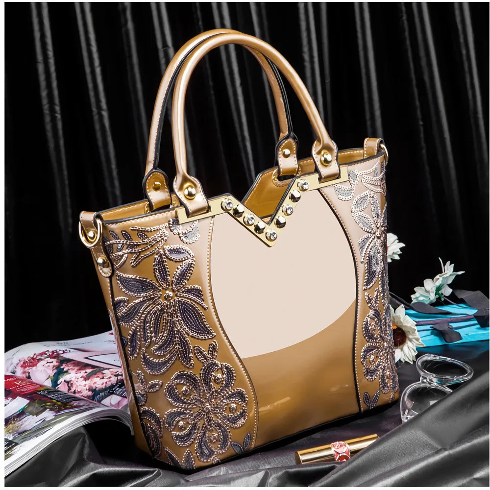 Amelish Luxury Bag for Women 2024 High Quality Leather Flower Embroidery Diamond Tote Handbag Fashion  Shoulder Bag