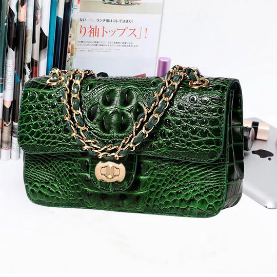 "2024 Crocodile Texture Chain Crossbody: Luxury Leather Shoulder Bag for Women - Fashion-Forward Designer Handbags"