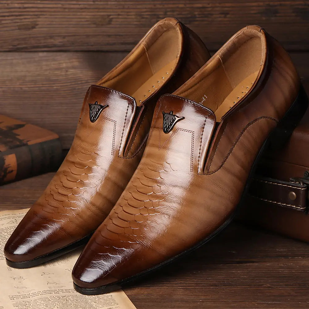 Men's Dress Shoes, Casual Office Business Style, Pointed Toe Leather Slip-Ons,  Loafers for Men