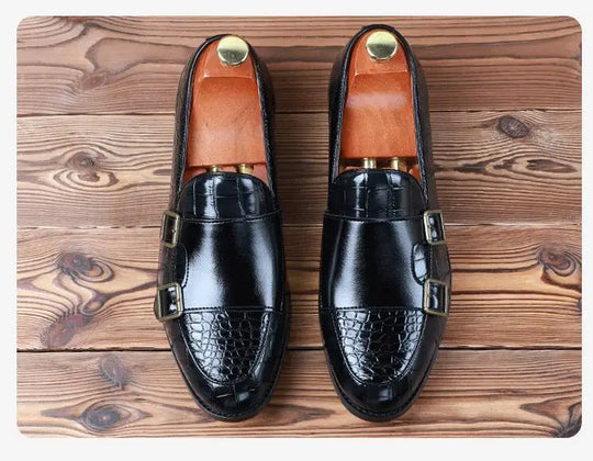 Men's Classic Crocodile Grain Microfiber Leather Casual Shoes Mens Buckle Party Wedding Loafers Moccasins Men Driving Flats