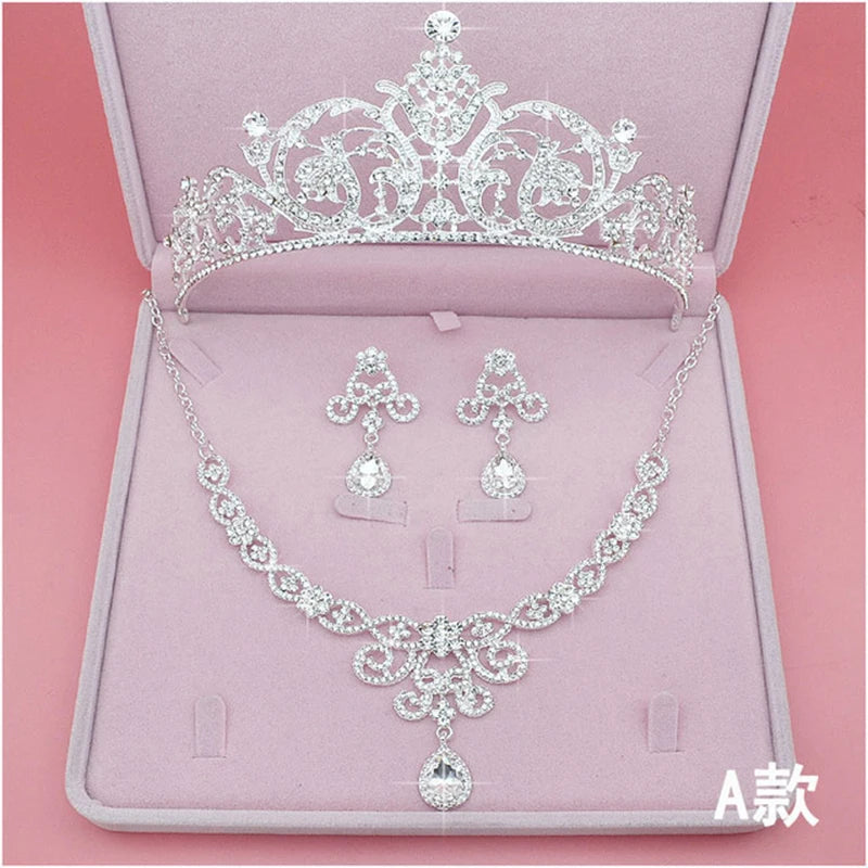 Jewelry Sets, Crown, Necklace, Earrings, Four Pack Silver Color Women's Fashion Tiaras