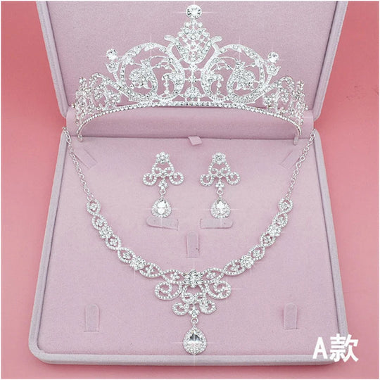 Jewelry Sets, Crown, Necklace, Earrings, Four Pack Silver Color Women's Fashion Tiaras