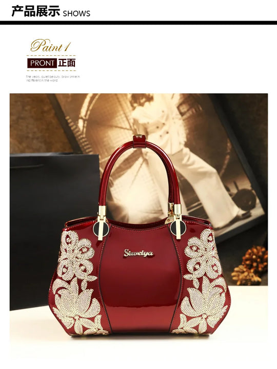 Amelish Fashion Shoulder Handbag Pearl Embroidery Leather Hand Bag