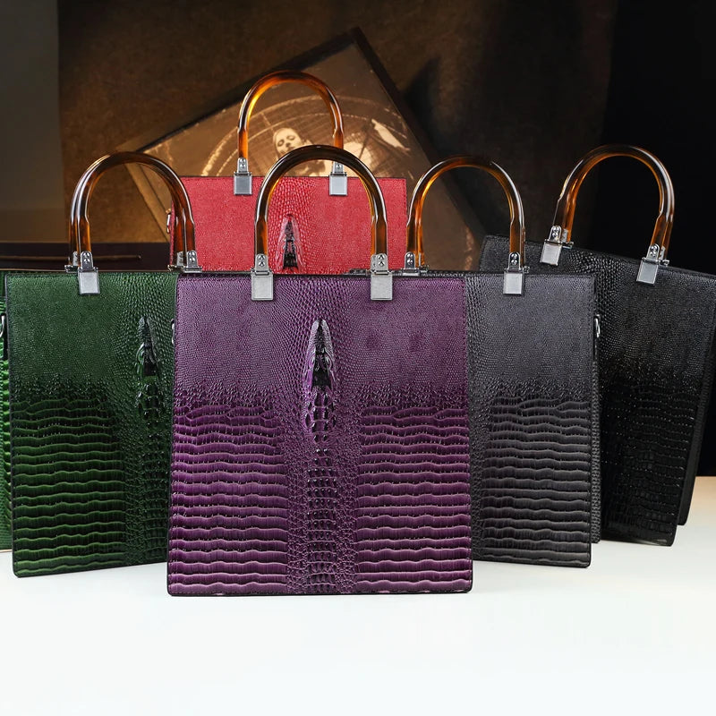 Genuine Leather Women  Handbag Tote Bag Crocodile Pattern Luxury Fashion Shoulder Messenger Bag Trend Vertical standing bag