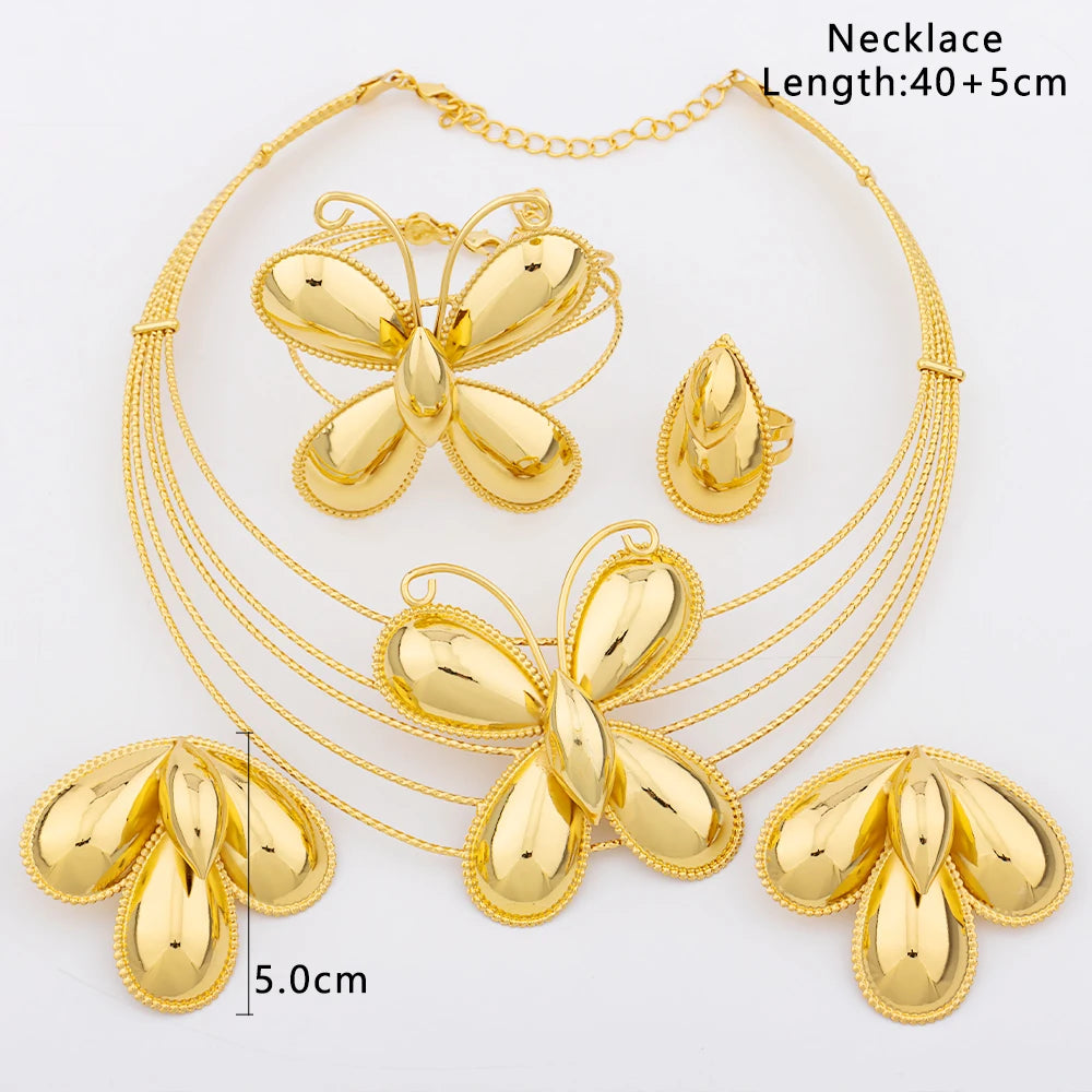 Fashion Gold Plated Necklace Earrings 4pcs Jewelry Set for Women Large Pendant Jewelry African Nigeria Party Gift