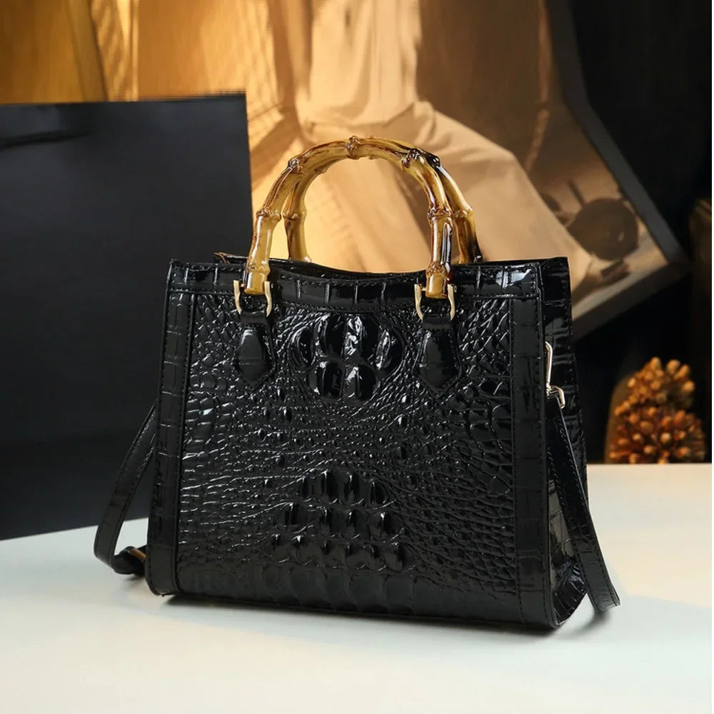 Women Handbags Vegan Genuine Leather  Briefcase with Small and Square Bags Crocodile Pattern Crossbody Bag for women