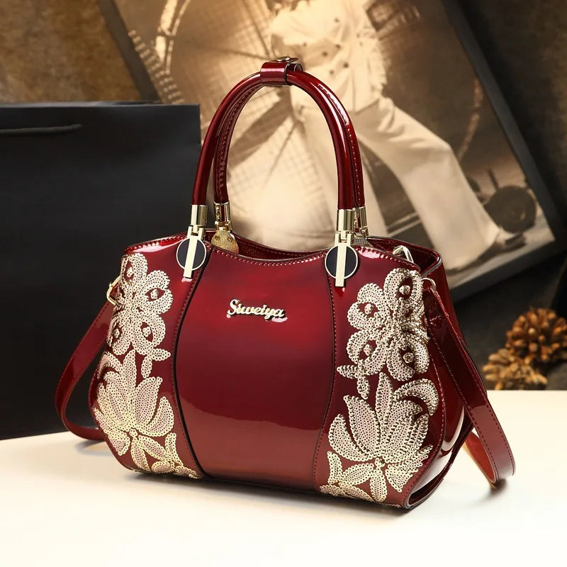 Amelish Fashion Shoulder Handbag Pearl Embroidery Leather Hand Bag