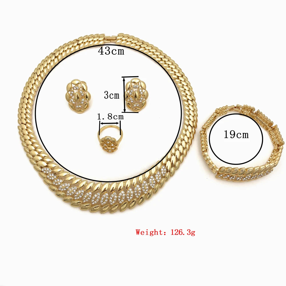 Brazil Gold Color Jewelry Sets For Women Dubai Fashion Necklace Earrings Ring Bracelet Set Bride Wedding Party Gift